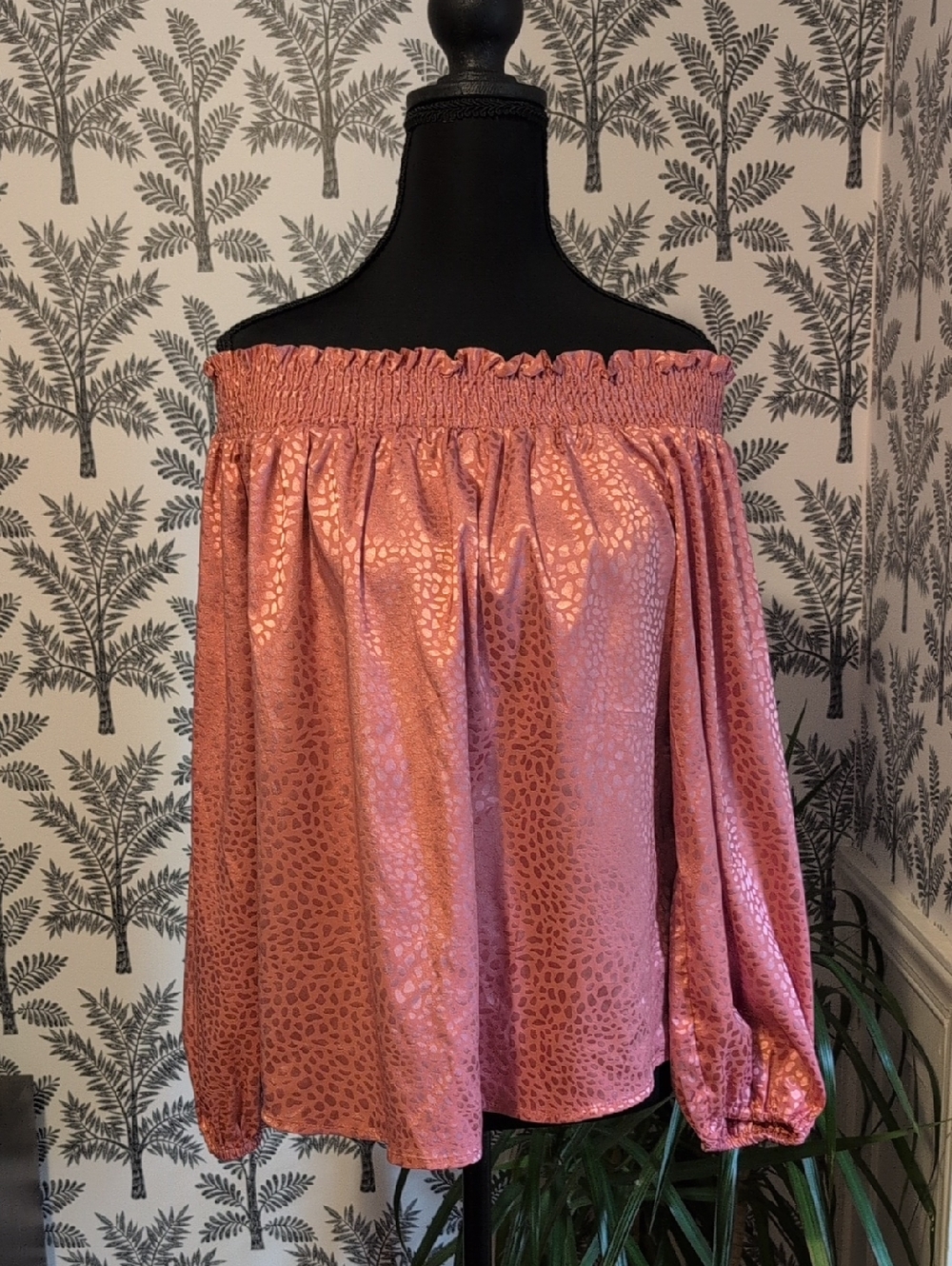 Umgee Rose Pink Off-Shoulder Satin Blouse